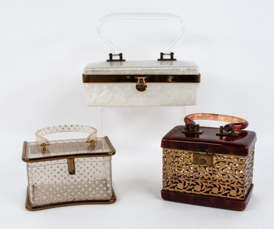 3 Vintage Mid-Century Lucite Box Purses