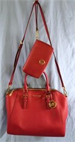 MICHAEL KORS RED SATCHEL HANDBAG WITH ZIP WALLET