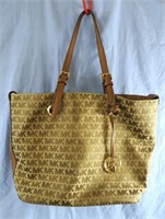 MICHAEL KORS BRONZE SATCHEL PURSE CANVAS MONOGRAM