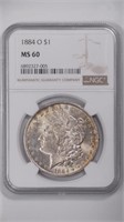 1884-O Morgan Silver $ NGC MS60