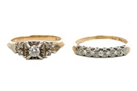 TWO 14K GOLD AND DIAMOND RINGS, 4.8g