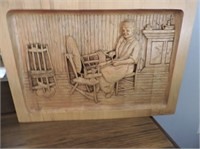 Solid wood relief carving signed Andre Boucher
