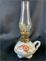 Single Handle Porcelain Floral Motif Oil Lamp