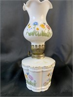 White Porcelain with Floral Motif Oil Lamp