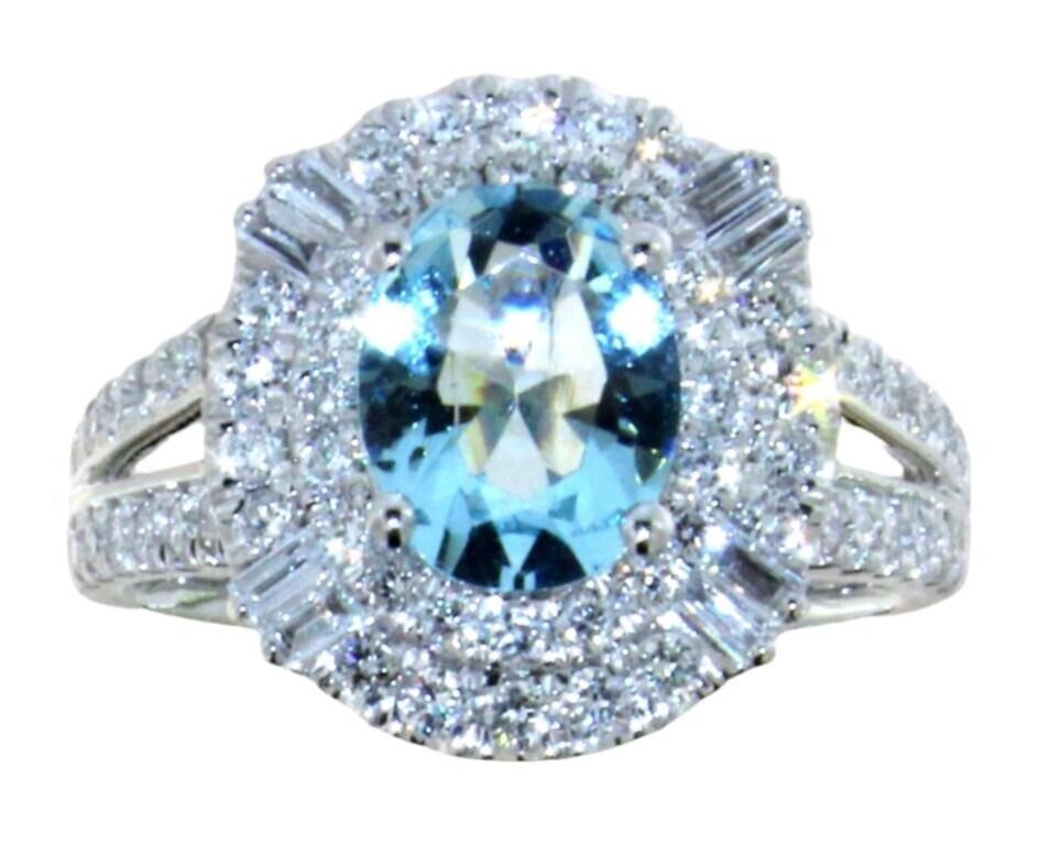 Oval 2.40 ct Aquamarine & VS Lab Diamond Ring