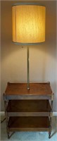 Vintage Tiered Side Table w/ Built in Brass Lamp