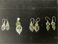 Green Peridot Sterling Silver Pendant & Earrings.