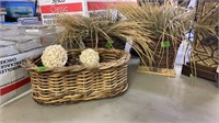 2 ARTIFICIAL PLANTS W/ BASKETS & BASKET OF