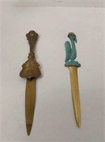 2 Vintage Brass Letter Openers:  NY & Israel U15A