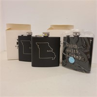 3 Black Metal Flasks