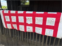 Bird Species Red Embroidered Quilt