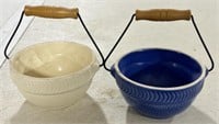 2 small stoneware bowls with handles