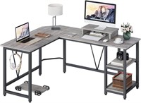 L-Shaped Desk with Storage and CPU stand - Grey