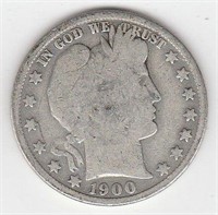 1900 S US Barber Half Dollar Coin 90% Silver