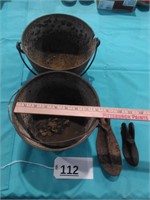 2 Cast Iron Pots, Shoe Lathe - No Base
