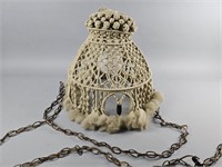 Vintage Macrame & Wood Beaded Pendant Light