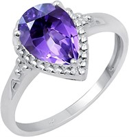 Pear Cut 1.75ct Amethyst Silver Solitaire Ring