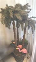 Artifical Palm Trees & 2 Pink Flamingos