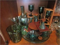 Assortment of green glassware