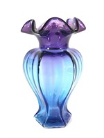 Fenton Blue To Amethyst Ruffle Edge Vase