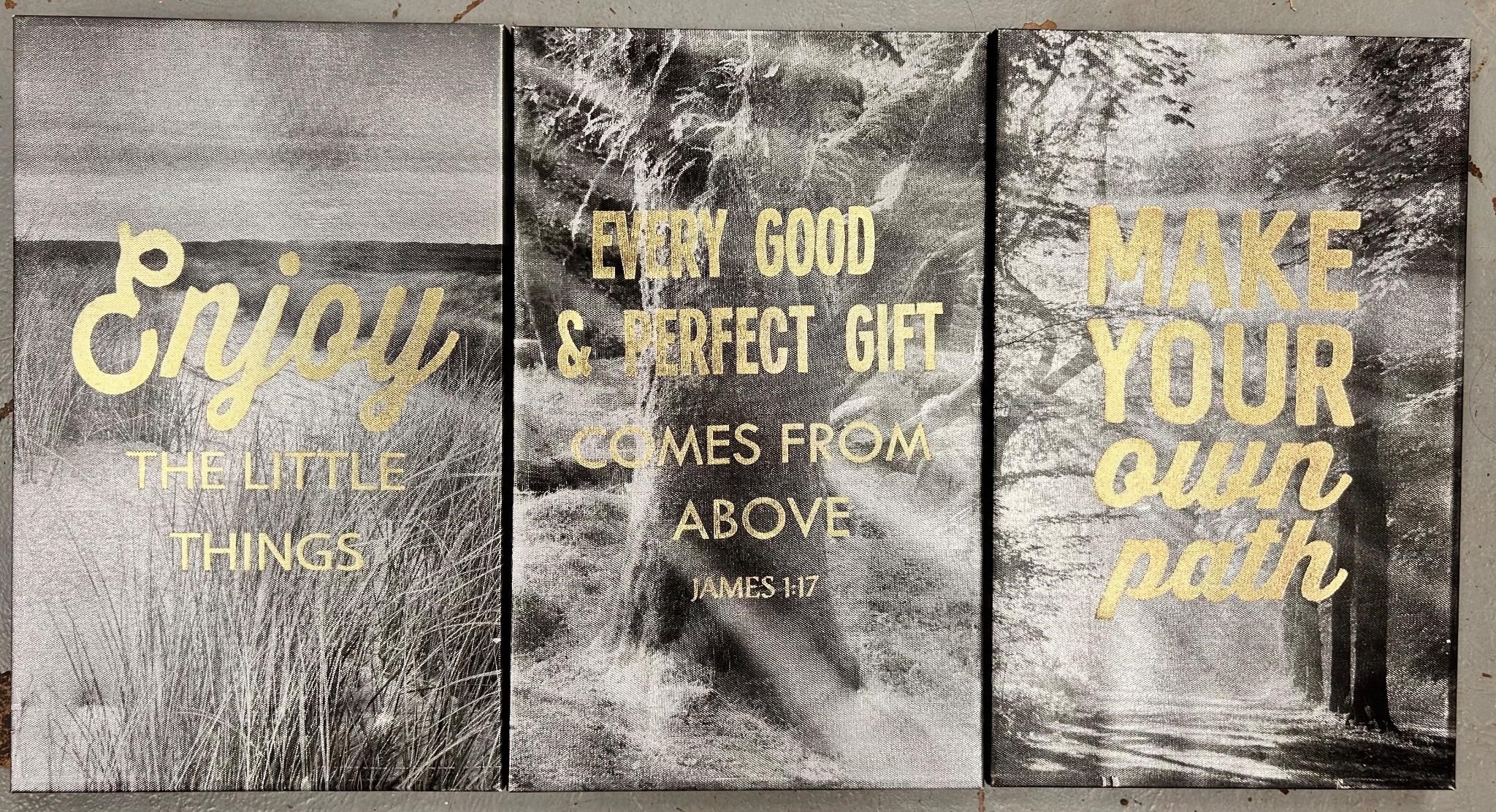 Black & White Prints on Canvas w/Gold Lettering