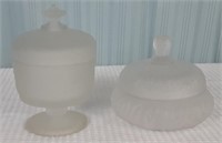 2 Frosted White Glass Candy Dishes