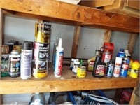 Garage Shelf Contents, Stain, Caulk, Stop Leak