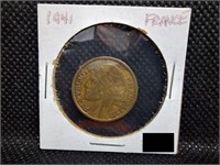 1941 France 1 Franc Coin
