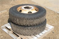 (2) Michelin 275/80R22.5 Tires on Steel Rims