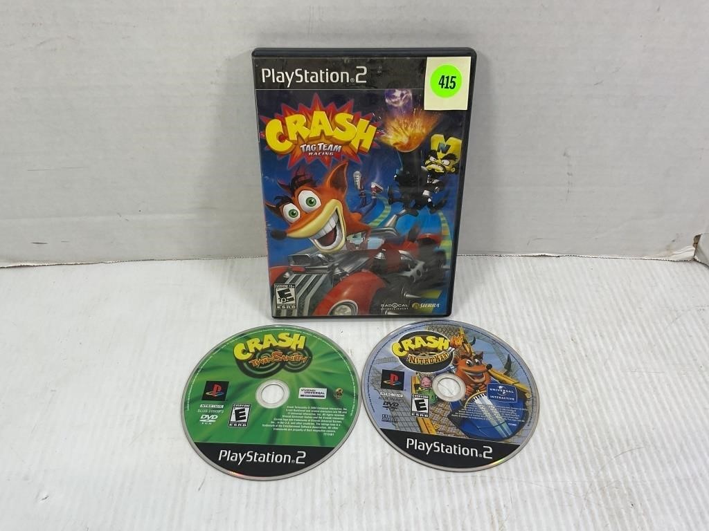 LOT OF 3 PS2 GAMES - CRASH TAG TEAM RACING, CRASH