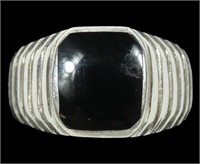 Sterling silver bezel set square black onyx