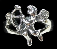 Sterling silver cupid figural design ring,