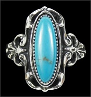 Sterling silver dentil set turquoise ring, size 10