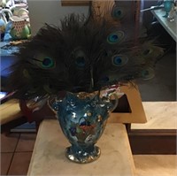 England lusterware vase with peacock feathers