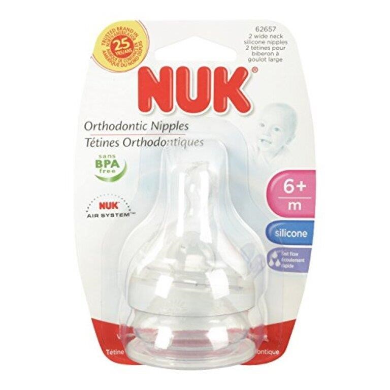 NUK Silicone Orthodontic Nipples, 6 Months, Fast,