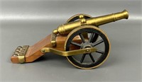 Vintage Brass On Wood Model Cannon