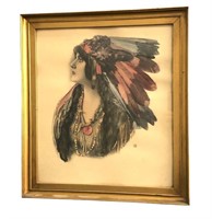 Hand Painted Watercolor of Native American Woman