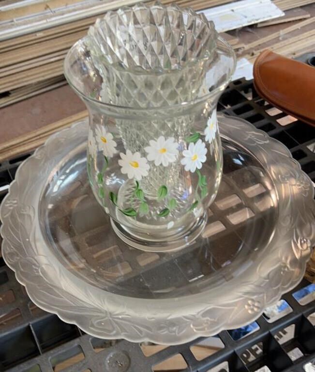 (2) Vases & (1) Platter, Clear Glass