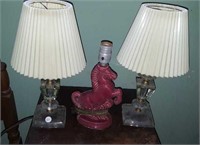 3 dresser lamps & 1 wall hanging lamp