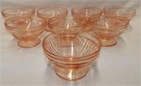 8 Pink Glass Footed Sherbets, Sharon Rose