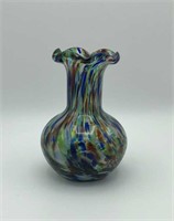 Millefiori Art Glass Ruffled Bulb Vase