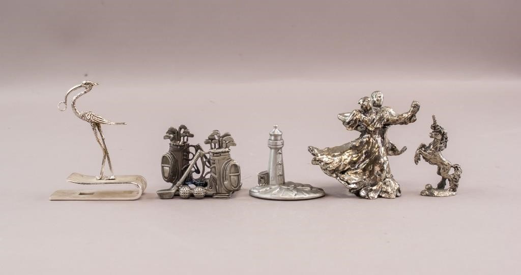 Vintage Pewter & Silver-plated Figurines 5pc