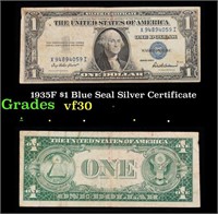 1935F $1 Blue Seal Silver Certificate Grades vf++