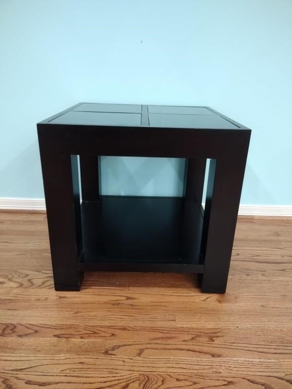 Black Wood Side Table w/ Glass Inserts