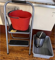 STEP STOOL, BUCKET, GARBAGE CAN