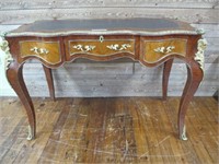 STUNNING BRASS INLAY FRENCH LEATHER TOP DESK