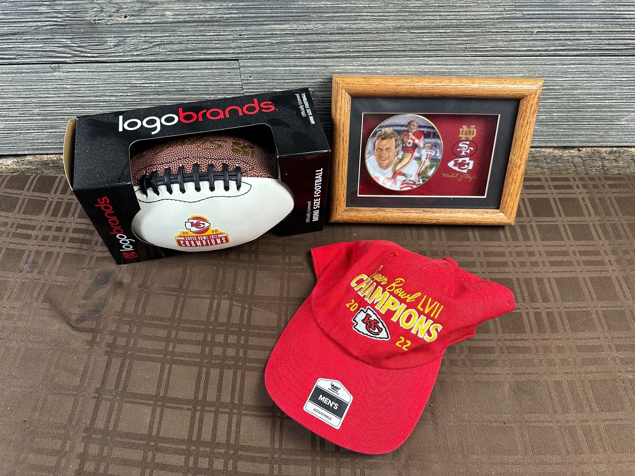 Chiefs Memorabilia Lot Football Joe Montana & Hat