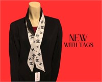 NEW Original CHANEL Twilly White/Blk MonogramScarf