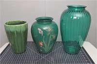 (3) Green Vases