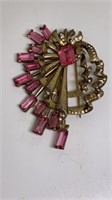 Pink and white stone brooch marked Sterling